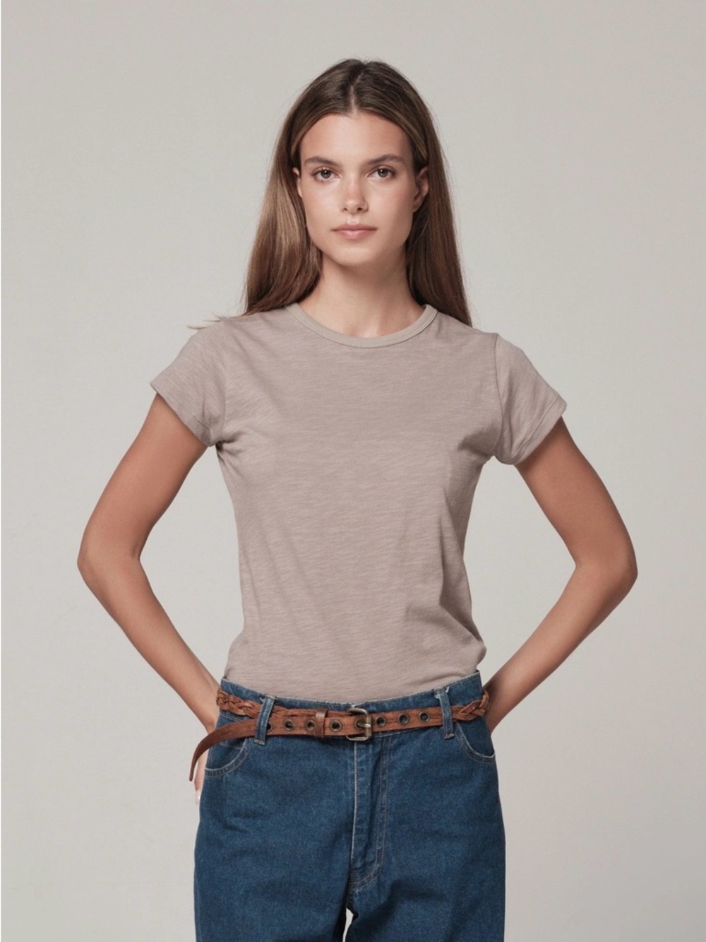 rag & bone Womens Slubbed Tee - Grey Purple Lavender Mauve Cotton T Shirt Size M